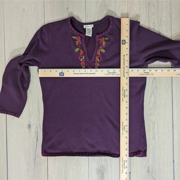 St John's Bay Purple embroidered fall themed v neck sweater size Medium - Picture 2 of 5